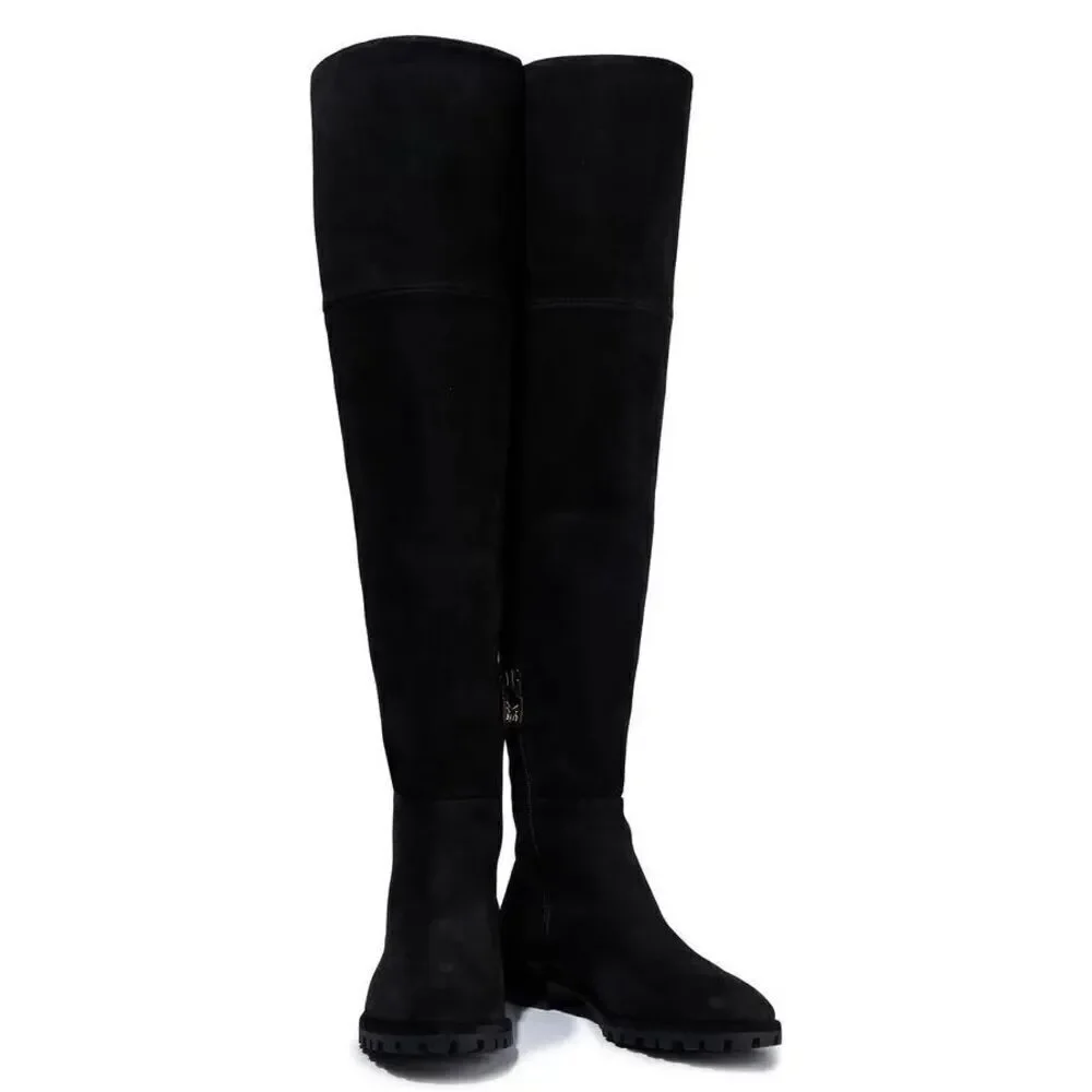 Stuart Weitzman Womens Suede Amber Over-The-Knee Flat Boots Black Size 8